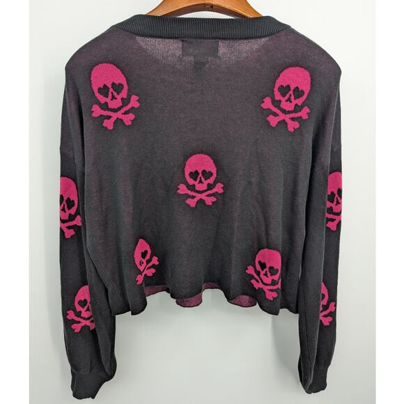 Beach Riot Y2K Skull Sweater Black Pink Heart Knit Pullover XL Avril Goth Grunge - Picture 2 of 3